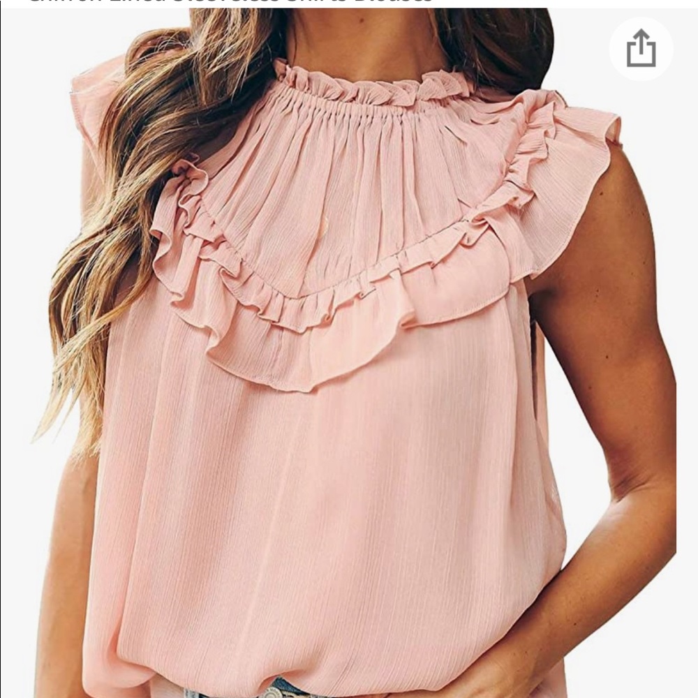 Women's Summer Cute Ruffle. Flowy Chiffon Lined Sleeveless Shirts Blouses
